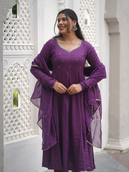 Purple bloom Anarkali set Jonaya