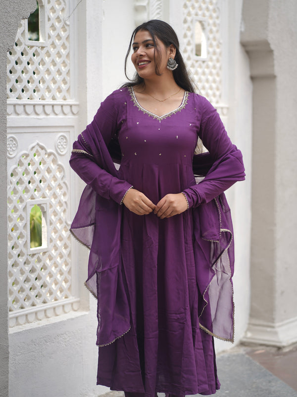 Purple bloom Anarkali set - Jonaya