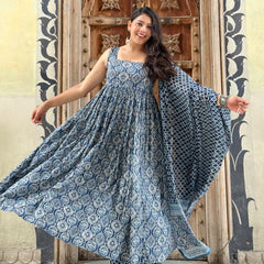 Indigo Ajrakh gher suit set - Jonaya