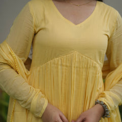 Butter yellow mul cotton flair suit set Jonaya