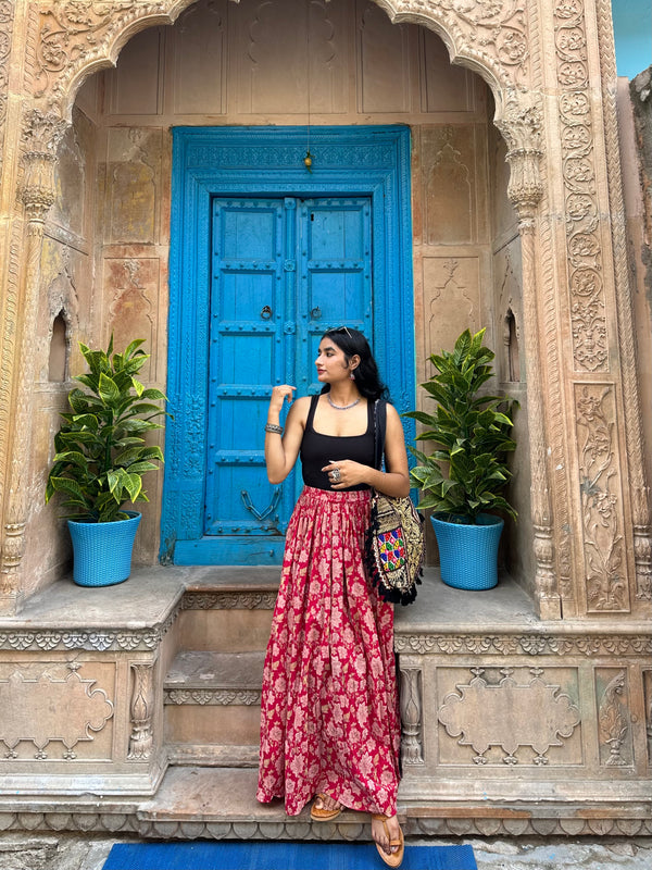 Pink Floral Flared Skirt - Jonaya