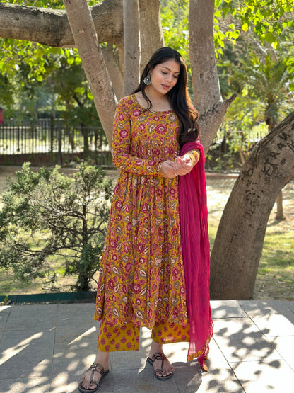 Gulab yellow Anarkali Suit Set