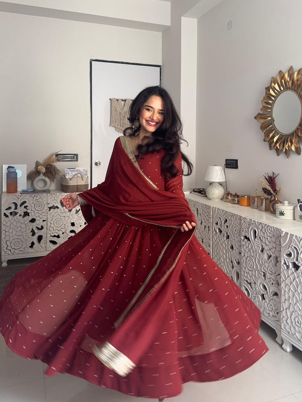 Burnt orange Pure Georgette Anarkali set - Jonaya