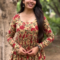 Beige Red garden kameez