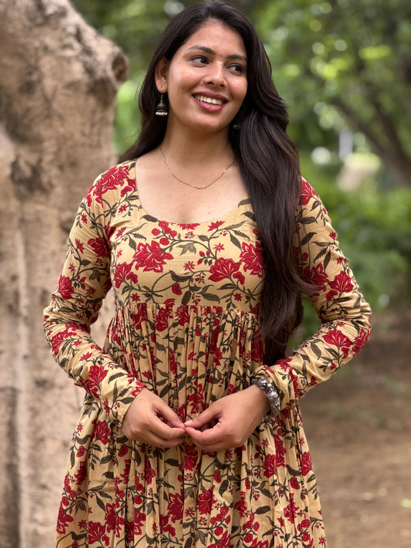 Beige Red garden kameez