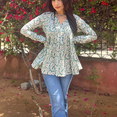 Ocean paisley full sleeves peplum top - Jonaya