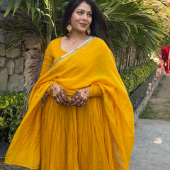 Pure mul cotton haldi anarkali set Jonaya