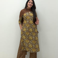 Pastel brown mustard straight suit set Jonaya
