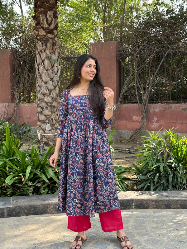 Rosy Indigo Anarkali kameez - Jonaya