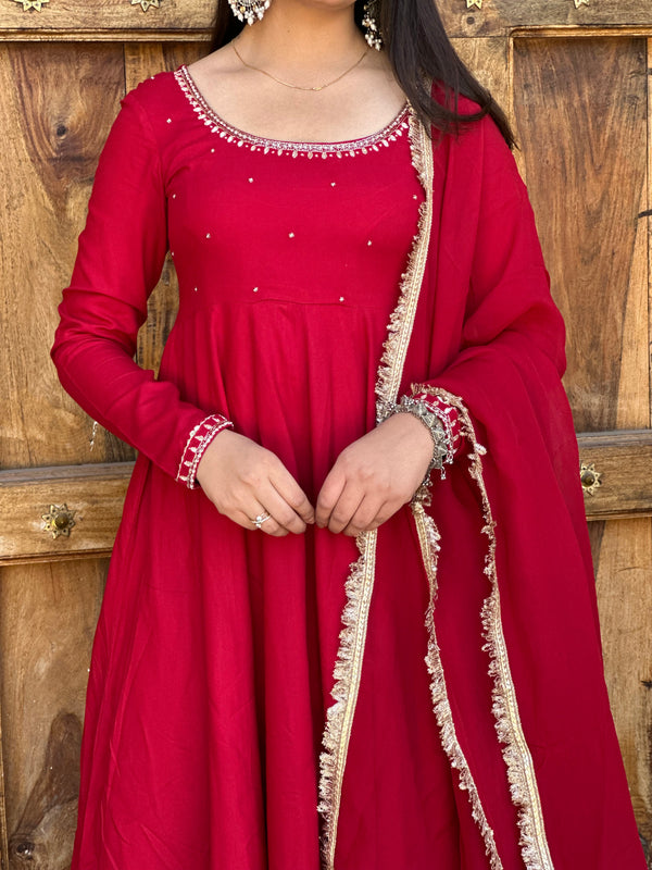 Shagun Laal Lux Anarkali Suit Set - Jonaya