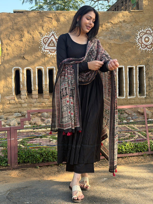 Ajrakh black solid flare suit set Jonaya