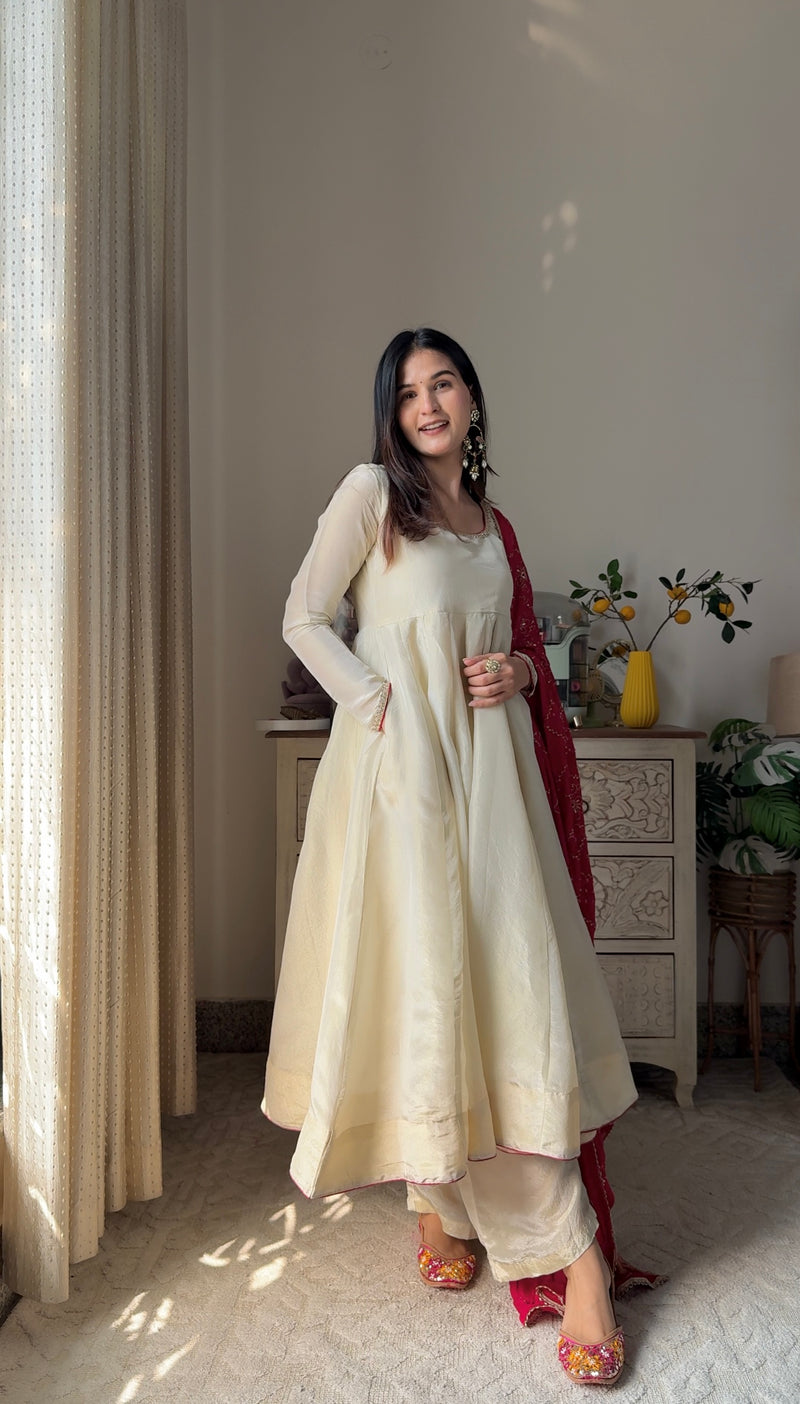 Tissue Rani Silk Full flair Anarkali Jonaya