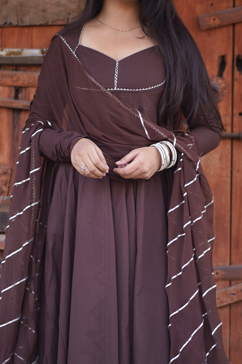 Brown Solid flare Anarkali set Jonaya