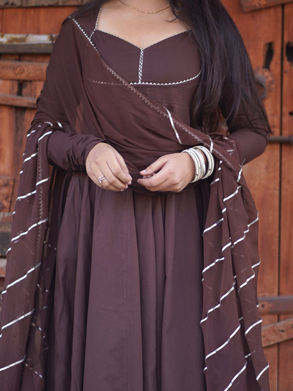 Brown Solid flare Anarkali set Jonaya