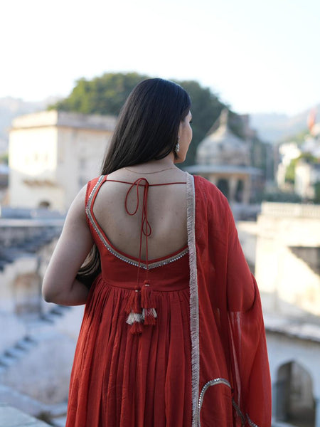 Jharoka Orange Pure Mul Anarkali set