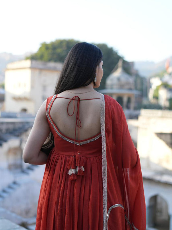 Jharoka Orange Pure Mul Anarkali set