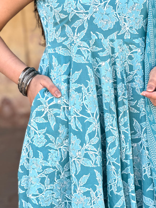 Pastel Sky Floral Anarkali Suit Set - Jonaya