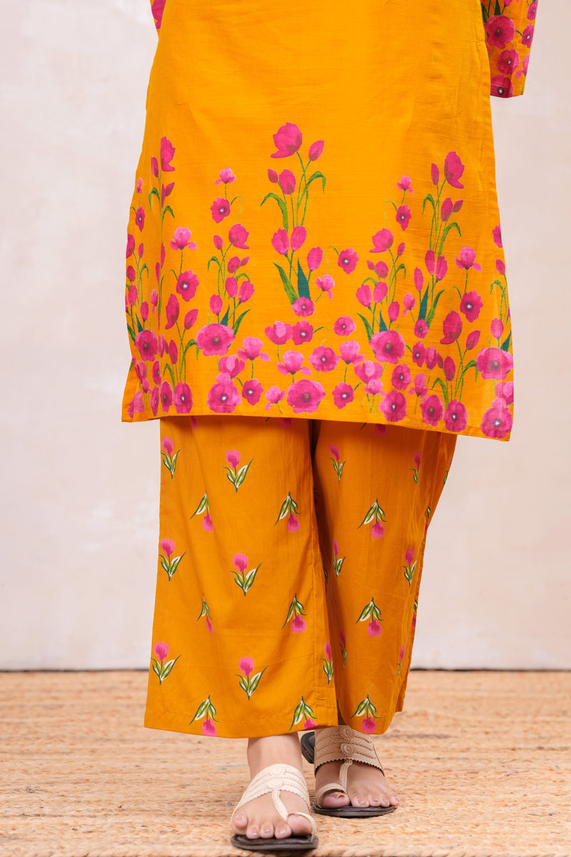 Pink yellow floral straight kurta set Jonaya