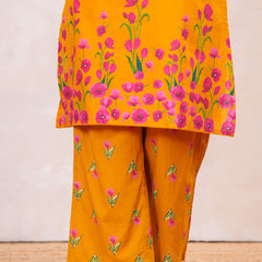 Pink yellow floral straight kurta set Jonaya