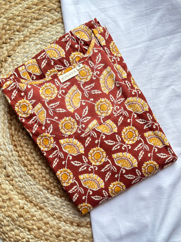 Brick Red Full Sleeves Kameez - Jonaya