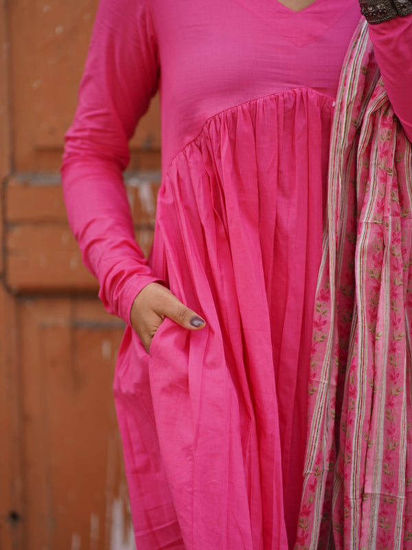 Pink Solid Alia Cut Suit Set - Jonaya