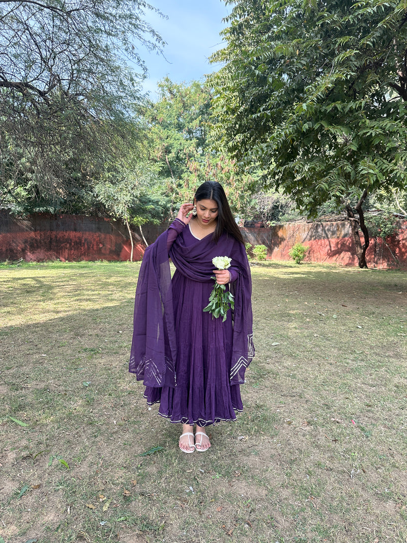 Deep Purple Full Tier Mul Cotton Anarkali set Jonaya