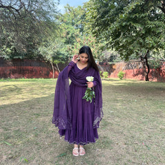 Deep Purple Full Tier Mul Cotton Anarkali set Jonaya