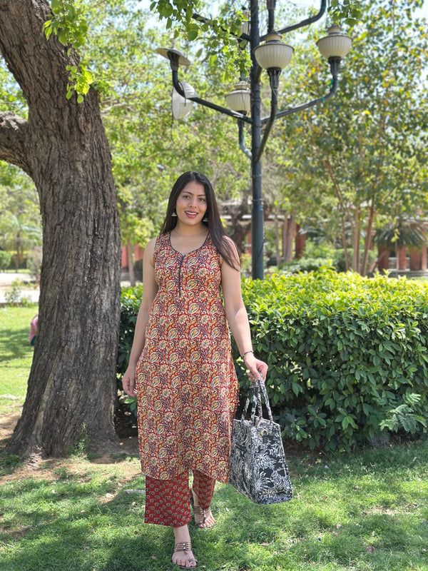 Red Kalamkari Dori Co-ord Set - Jonaya