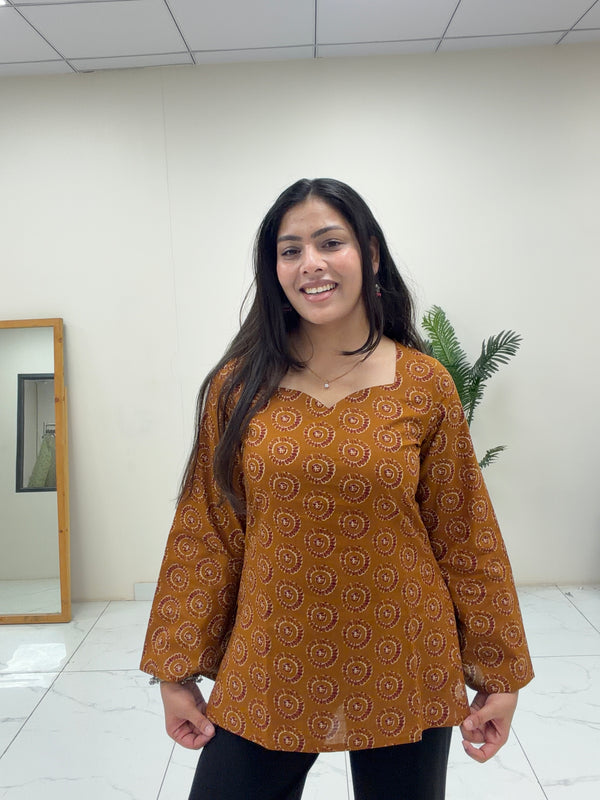 Mustard maroon short Kurti Jonaya