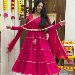 Pink Polki full tier Anarkali set