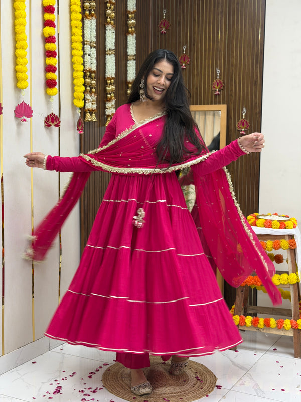 Pink Polki full tier Anarkali set