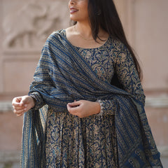 Blue kalamkari anarkali suit set