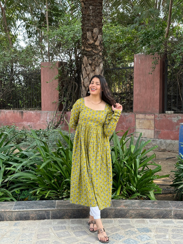 Green Blue Anarkali Kameez - Jonaya