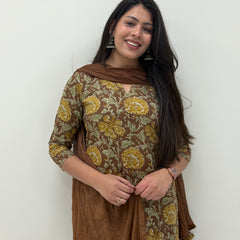 Pastel brown mustard straight suit set Jonaya