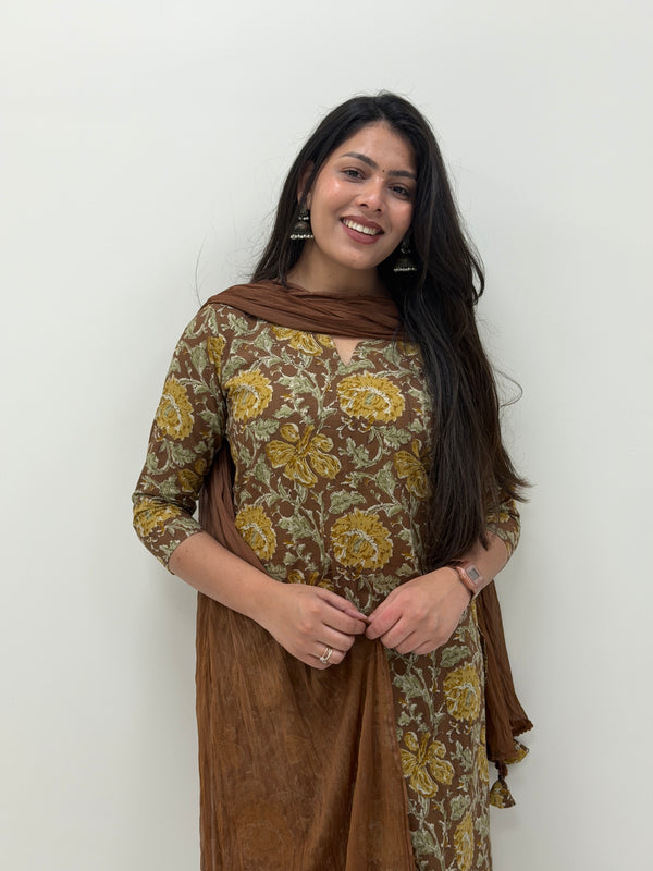 Pastel brown mustard straight suit set Jonaya