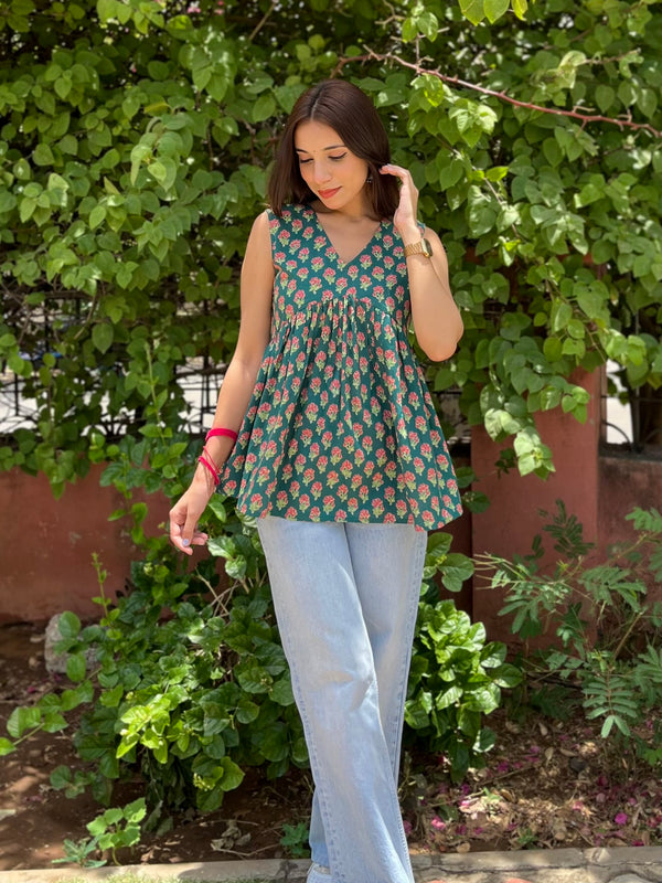 Hara Gulab Cut Sleeves Peplum Top - Jonaya