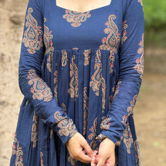 Navy beige boota kameez