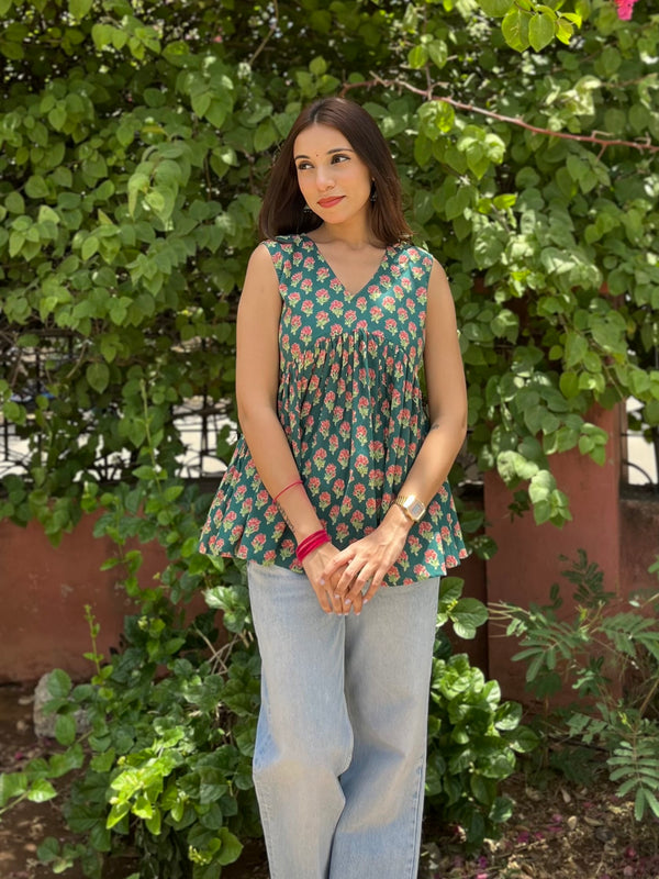 Hara Gulab Cut Sleeves Peplum Top - Jonaya