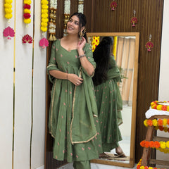 Pista Gulab Embroidery festive Anarkali set Jonaya