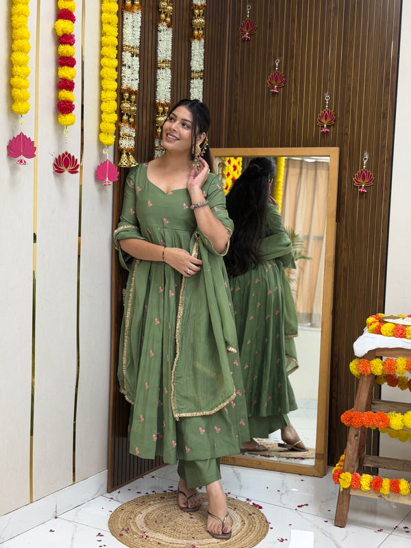 Pista Gulab Embroidery festive Anarkali set Jonaya