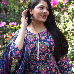 Blue pink floral straight suit set - Jonaya