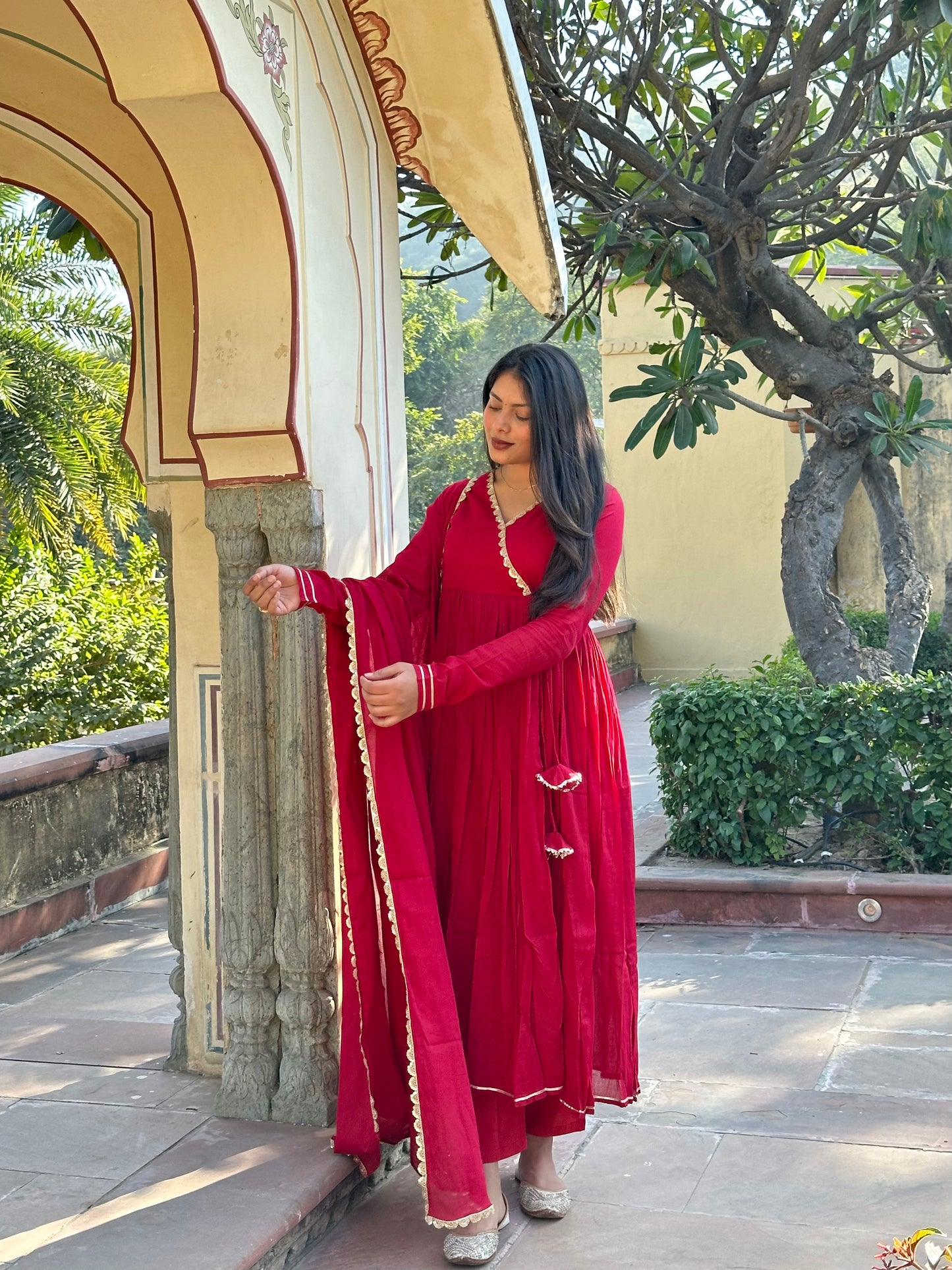 Rose Pink Angrakha Anarkali set