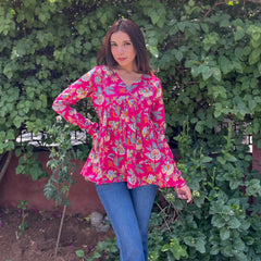 Pop Pink full sleeves peplum top - Jonaya