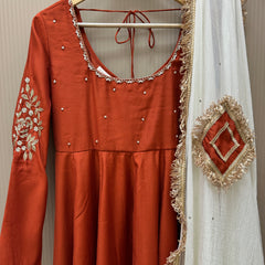 Rust Orange Hand embroidered Lux Anarkali Jonaya