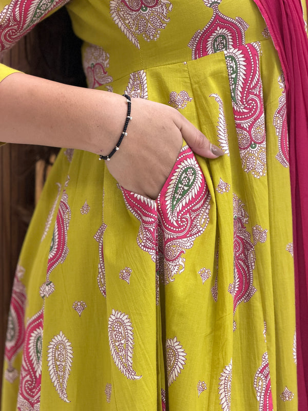 Parrot paisley festive Anarkali set Jonaya