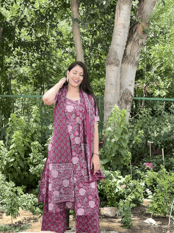 Pink Floral Straight Suit Set - Jonaya