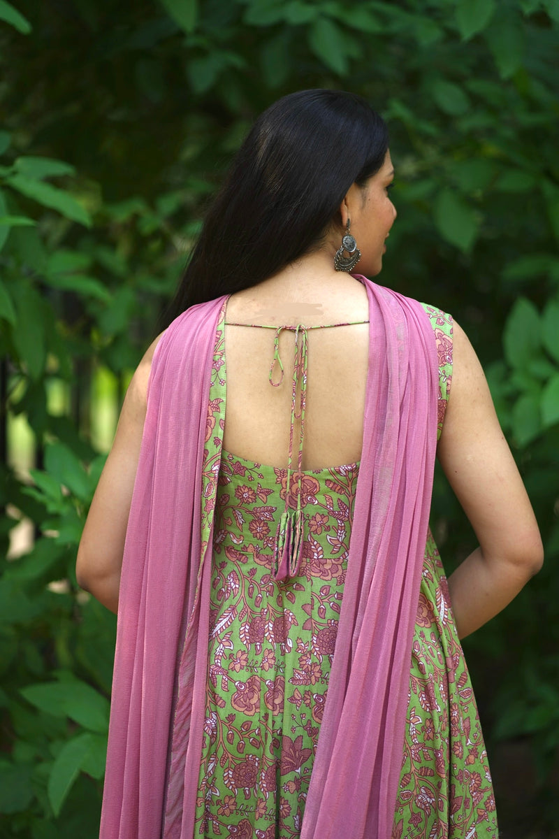 Green Purple floral Anarkali set - Jonaya