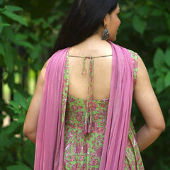 Green Purple floral Anarkali set - Jonaya