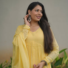 Butter yellow mul cotton flair suit set Jonaya