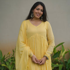 Butter yellow mul cotton flair suit set Jonaya